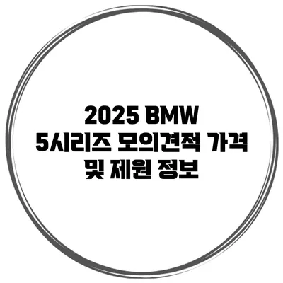 2025 BMW 5시리즈 모의견적 가격 및 제원 정보