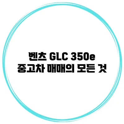 벤츠 GLC 350e 중고차 매매의 모든 것