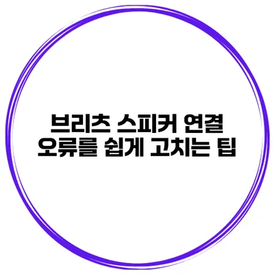브리츠 스피커 연결 오류를 쉽게 고치는 팁